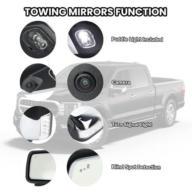 Alt view image 4 of 7 - Left Driver Side Door Mirror Fits 2021-2025 Ford F150 Mirrors With Memory Camera Power Folding Blind Spot Turn Signal Puddle Light Temperature Sensor Heated Chrome(18+1Pins)