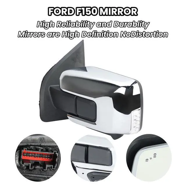 Alt view image 7 of 7 - Left Driver Side Door Mirror Fits 2021-2025 Ford F150 Mirrors With Memory Camera Power Folding Blind Spot Turn Signal Puddle Light Temperature Sensor Heated Chrome(18+1Pins)