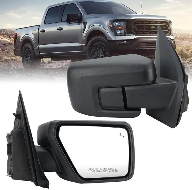 Main image of Passenger Side Door Mirror Compatible With 2021 2022 2023 2024 2025 Ford F150 Mirror with Blind Spot Temperature Sensors Heated Power Glass Manual Folding,Matte Black (9Pins)