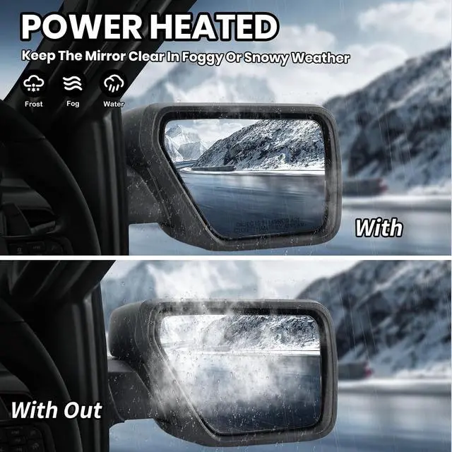 Alt view image 5 of 7 - Passenger Side Door Mirror Compatible With 2021 2022 2023 2024 2025 Ford F150 Mirror with Blind Spot Temperature Sensors Heated Power Glass Manual Folding,Matte Black (9Pins)