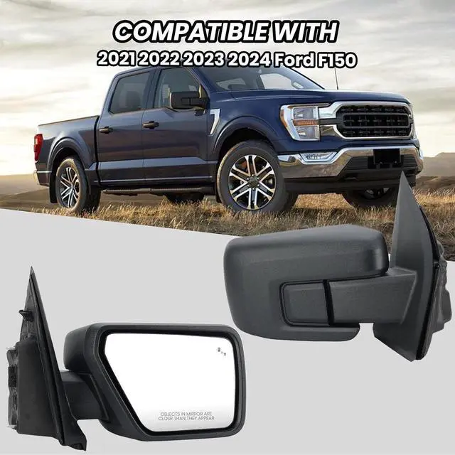 Alt view image 7 of 7 - Passenger Side Door Mirror Compatible With 2021 2022 2023 2024 2025 Ford F150 Mirror with Blind Spot Temperature Sensors Heated Power Glass Manual Folding,Matte Black (9Pins)