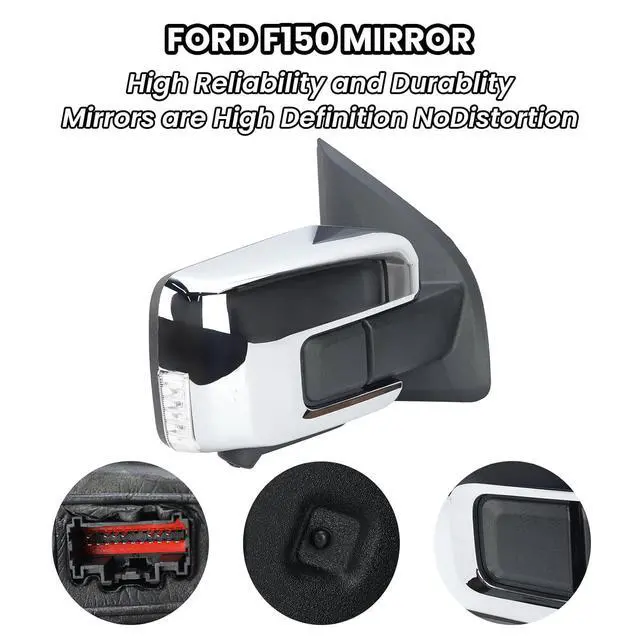 Alt view image 6 of 7 - Passenger Side Mirror for 2021-2025 Ford F150 with Camera Chrome(18+1Pins) | Mirrors with Memory Camera Power Folding Blind Spot Turn Signal Puddle Light Temperature Sensor Heated (Right)