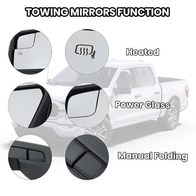 Alt view image 4 of 7 - Driver Side Door Mirror Compatible With 2021 2022 2023 2024 2025 Ford F150 Mirror with Heated Power Glass Manual Folding,Matte Black (5Pins)