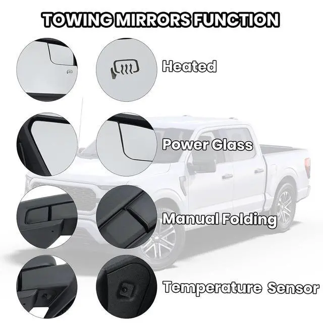 Alt view image 4 of 7 - Passenger Side Door Mirror Compatible With 2021 2022 2023 2024 2025 Ford F150 Mirror with Temperature Sensors Heated Power Glass Manual Folding,Matte Black (7Pins)