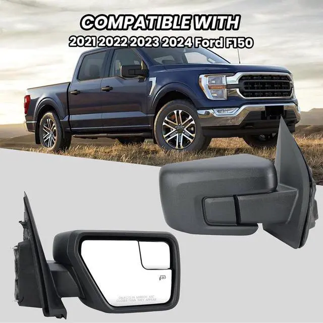 Alt view image 7 of 7 - Passenger Side Door Mirror Compatible With 2021 2022 2023 2024 2025 Ford F150 Mirror with Temperature Sensors Heated Power Glass Manual Folding,Matte Black (7Pins)