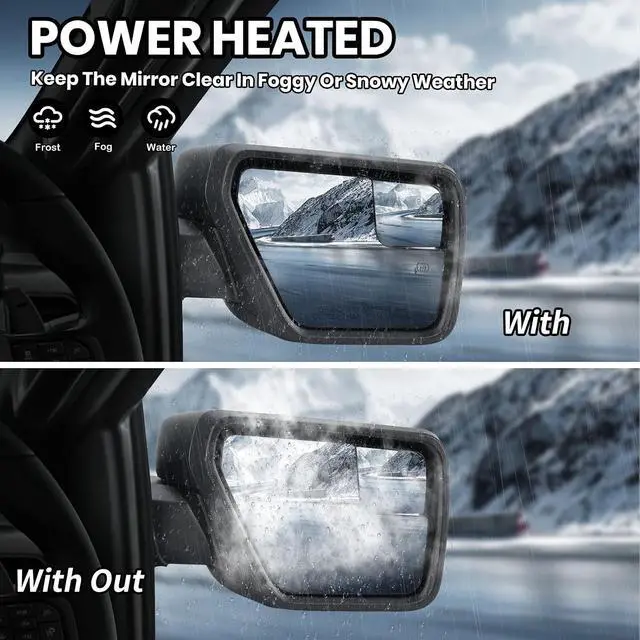Alt view image 5 of 7 - Passenger Side Door Mirror Compatible With 2021 2022 2023 2024 2025 Ford F150 Mirror with Temperature Sensors Heated Power Glass Manual Folding,Matte Black (7Pins)