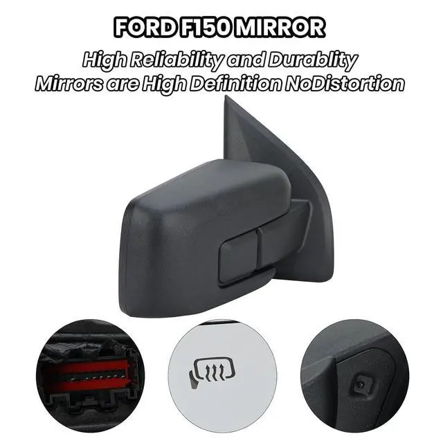 Alt view image 6 of 7 - Passenger Side Door Mirror Compatible With 2021 2022 2023 2024 2025 Ford F150 Mirror with Temperature Sensors Heated Power Glass Manual Folding,Matte Black (7Pins)
