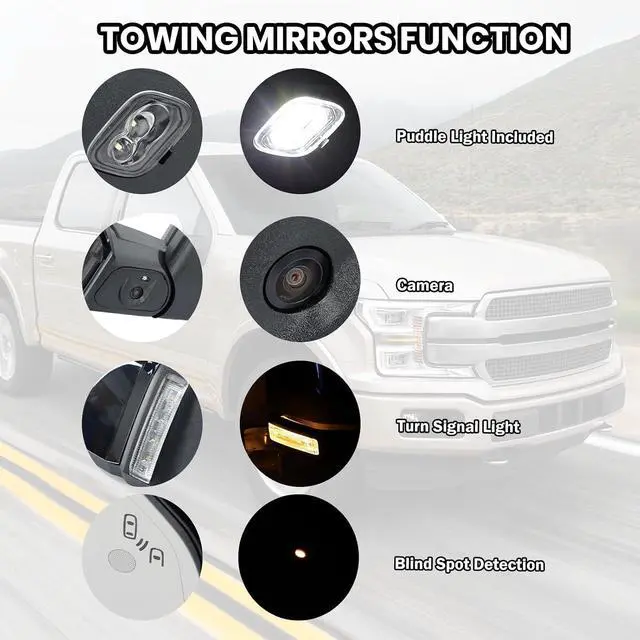 Alt view image 4 of 7 - Passenger Side Mirror Compatible with 2015-2020 Ford F150 Mirrors with Camera Power Folding Memory Heated Turn Signal Blind Spot Detection,Puddle Lights,Temperature Sensor Chrome (18+4 Pins)