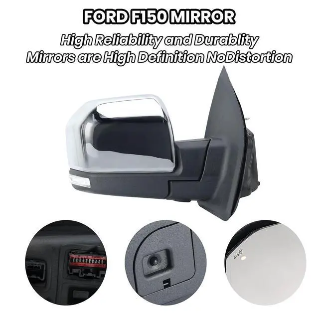 Alt view image 5 of 7 - Passenger Side Mirror Compatible with 2015-2020 Ford F150 Mirrors with Camera Power Folding Memory Heated Turn Signal Blind Spot Detection,Puddle Lights,Temperature Sensor Chrome (18+4 Pins)