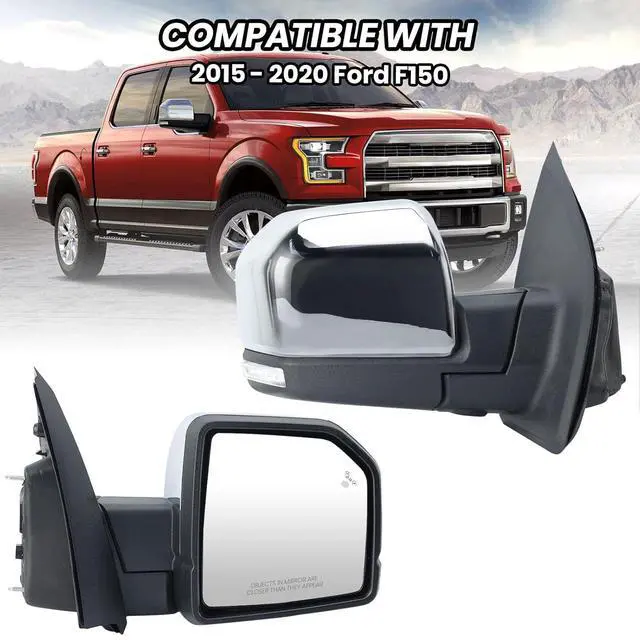 Alt view image 7 of 7 - Passenger Side Mirror Compatible with 2015-2020 Ford F150 Mirrors with Camera Power Folding Memory Heated Turn Signal Blind Spot Detection,Puddle Lights,Temperature Sensor Chrome (18+4 Pins)