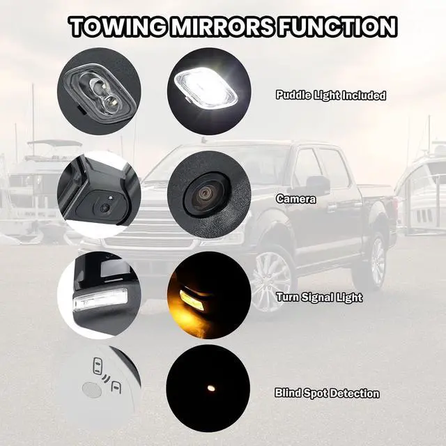 Alt view image 4 of 7 - Passenger Side Mirror Compatible with 2015-2020 Ford F150 Mirrors with Camera Power Folding Memory Heated Turn Signal Blind Spot Detection,Puddle Lights,Temperature Sensor Black (18+4 Pins)