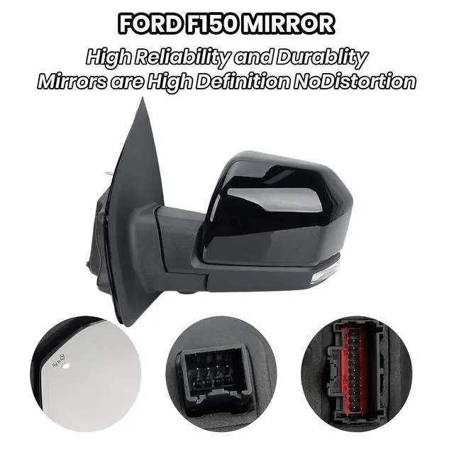 Alt view image 5 of 7 - Passenger Side Mirror Compatible with 2015-2020 Ford F150 Mirrors with Camera Power Folding Memory Heated Turn Signal Blind Spot Detection,Puddle Lights,Temperature Sensor Black (18+4 Pins)