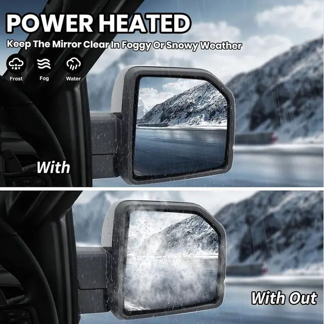 Alt view image 6 of 7 - Passenger Side Mirror Compatible with 2015-2020 Ford F150 Mirrors with Camera Power Folding Memory Heated Turn Signal Blind Spot Detection,Puddle Lights,Temperature Sensor Black (18+4 Pins)
