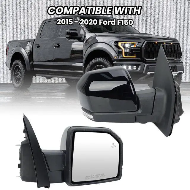 Alt view image 7 of 7 - Passenger Side Mirror Compatible with 2015-2020 Ford F150 Mirrors with Camera Power Folding Memory Heated Turn Signal Blind Spot Detection,Puddle Lights,Temperature Sensor Black (18+4 Pins)