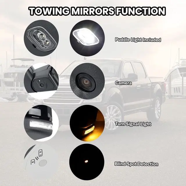 Alt view image 4 of 7 - Driver Side Mirror Compatible with 2015-2020 Ford F150 Mirrors with Camera Power Folding Memory Heated Turn Signal Blind Spot Detection,Puddle Lights,Black (18+4 Pins)