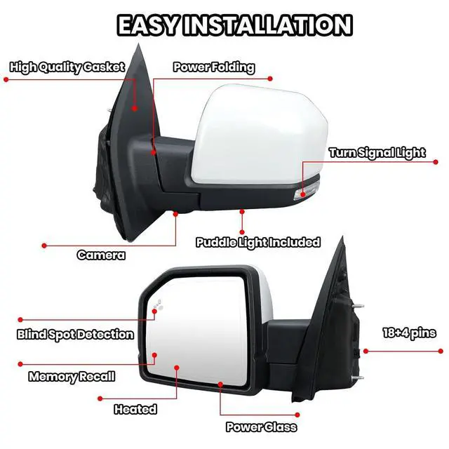 Alt view image 3 of 7 - Driver Side Mirror for 2015-2020 Ford F150 with Camera White(18+4 Pins) | Mirrors with Camera Power Folding Memory Heated Turn Signal Blind Spot Detection,Puddle Lights