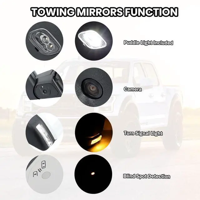 Alt view image 4 of 7 - Driver Side Mirror for 2015-2020 Ford F150 with Camera White(18+4 Pins) | Mirrors with Camera Power Folding Memory Heated Turn Signal Blind Spot Detection,Puddle Lights