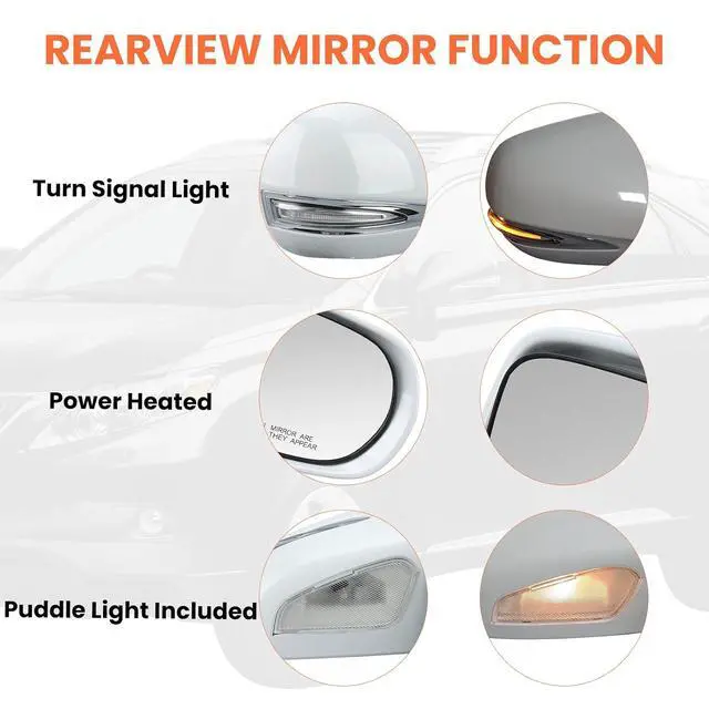 Alt view image 4 of 7 - Passenger Side Mirror for 2010-2012 Lexus RX350 RX450H White(14Pins) | Mirrors with Mirror Memory Turn Signal Puddle Light Heated Power Glass Manual Folding Right