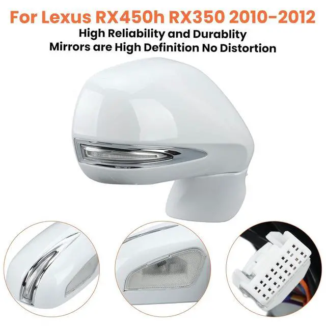 Alt view image 6 of 7 - Passenger Side Mirror for 2010-2012 Lexus RX350 RX450H White(14Pins) | Mirrors with Mirror Memory Turn Signal Puddle Light Heated Power Glass Manual Folding Right