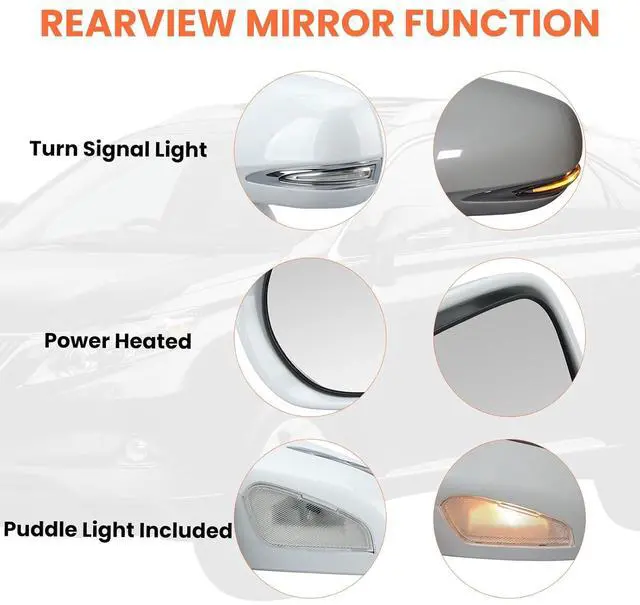 Alt view image 4 of 7 - Driver Side Mirror for 2010-2012 Lexus RX350 RX450H White(14Pins) | Mirrors with Mirror Memory Turn Signal Puddle Light Heated Power Glass Manual Folding Left