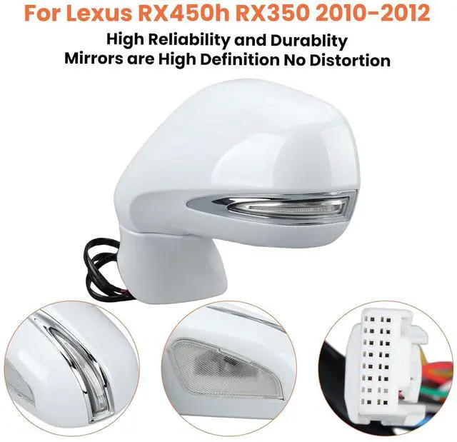 Alt view image 6 of 7 - Driver Side Mirror for 2010-2012 Lexus RX350 RX450H White(14Pins) | Mirrors with Mirror Memory Turn Signal Puddle Light Heated Power Glass Manual Folding Left