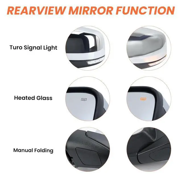 Alt view image 4 of 7 - Driver Side Mirror Compatible with 2011 2012 2013 2014 2015 2016 2017 2018 2019 2020 2021 Grand Cherokee Mirror with Power Glass,Heated,Signal Light,Memory,Manual Folding Chrome (11pins)