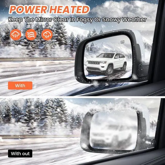 Alt view image 5 of 7 - Driver Side Mirror Compatible with 2011 2012 2013 2014 2015 2016 2017 2018 2019 2020 2021 Grand Cherokee Mirror with Power Glass,Heated,Signal Light,Memory,Manual Folding Chrome (11pins)