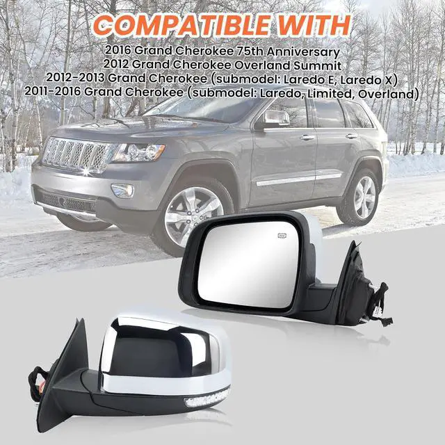 Alt view image 7 of 7 - Driver Side Mirror Compatible with 2011 2012 2013 2014 2015 2016 2017 2018 2019 2020 2021 Grand Cherokee Mirror with Power Glass,Heated,Signal Light,Memory,Manual Folding Chrome (11pins)
