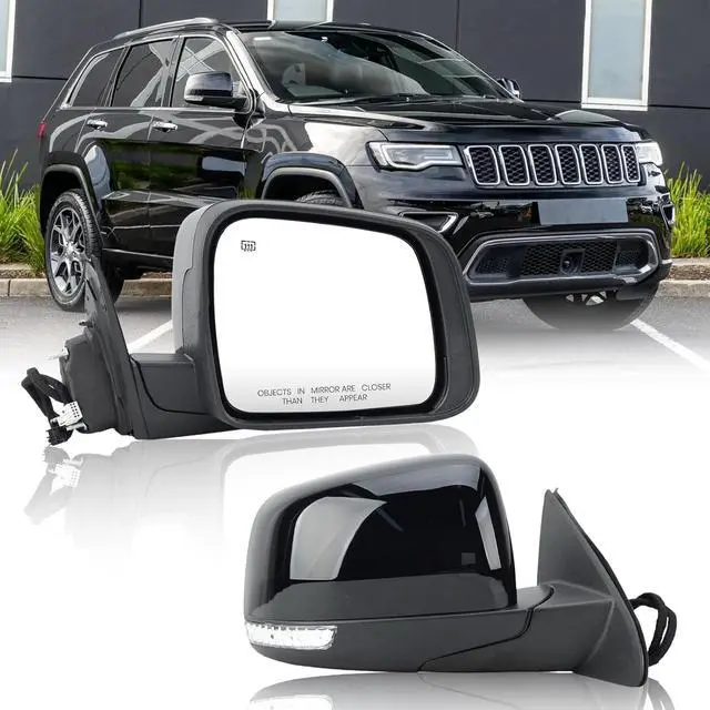 Main image of Right Passenger Side Mirror Compatible With 2011-2021 Jeep Grand Cherokee Mirrors With Memory Heated Turn Signal Manual Folding Power Glass Replace 57010704AJ(11Pins) Black