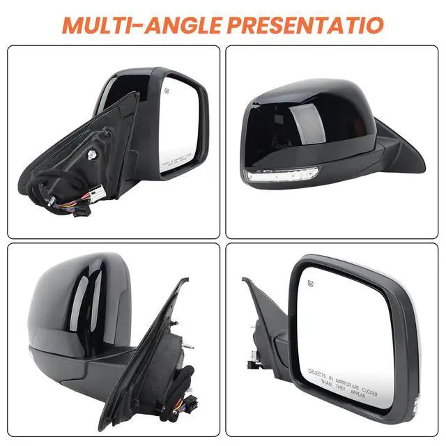 Alt view image 6 of 7 - Right Passenger Side Mirror Compatible With 2011-2021 Jeep Grand Cherokee Mirrors With Memory Heated Turn Signal Manual Folding Power Glass Replace 57010704AJ(11Pins) Black