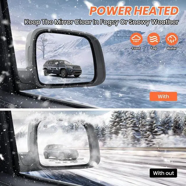Alt view image 5 of 7 - Right Passenger Side Mirror Compatible With 2011-2021 Jeep Grand Cherokee Mirrors With Memory Heated Turn Signal Manual Folding Power Glass Replace 57010704AJ(11Pins) Black