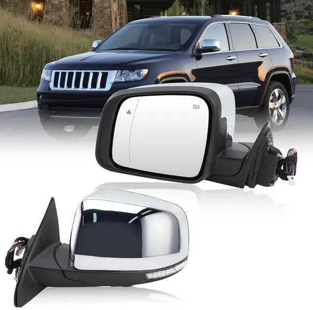 Main image of Left Driver Side Mirror Compatible with Jeep Grand Cherokee 2011-2021 WK Mirrors with Power Folding,Memory,Blind Spot,Puddle Light,Turn Signal,Heated,Chrome Replaces 5VB45AXRAB (18Pins)