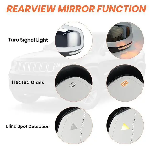 Alt view image 4 of 7 - Left Driver Side Mirror Compatible with Jeep Grand Cherokee 2011-2021 WK Mirrors with Power Folding,Memory,Blind Spot,Puddle Light,Turn Signal,Heated,Chrome Replaces 5VB45AXRAB (18Pins)