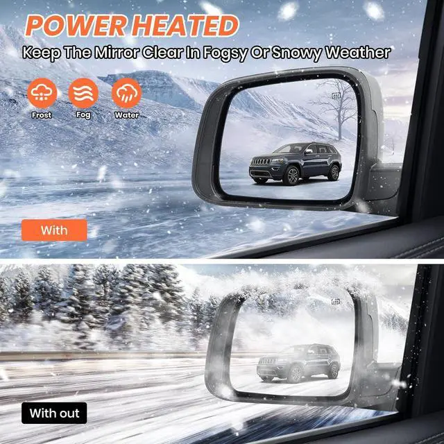 Alt view image 5 of 7 - Left Driver Side Mirror Compatible With 2011-2021 Jeep Grand Cherokee Mirrors With Memory Heated Turn Signal Manual Folding Power Glass Replace 68257941AB(11Pins) Black