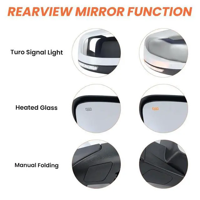 Alt view image 4 of 7 - Passenger Side Mirror Compatible with 2011 2012 2013 2014 2015 2016 2017 2018 2019 2020 2021 Grand Cherokee Mirror with Power Glass,Heated,Signal Light,Memory,Manual Folding Chrome (11pins)