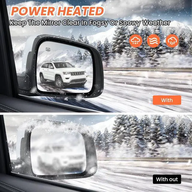 Alt view image 6 of 7 - Passenger Side Mirror Compatible with 2011 2012 2013 2014 2015 2016 2017 2018 2019 2020 2021 Grand Cherokee Mirror with Power Glass,Heated,Signal Light,Memory,Manual Folding Chrome (11pins)