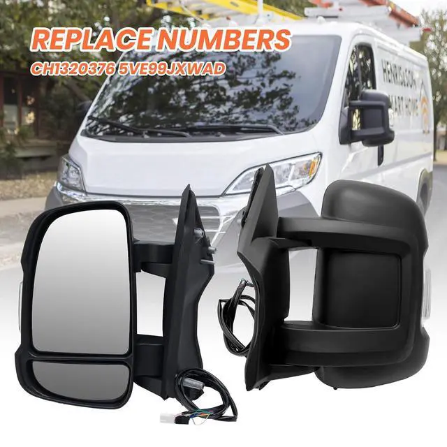 Alt view image 7 of 7 - Left Driver Side Mirror Compatible with 2014-2024 Ram Promaster 1500/2500/3500,Mirrors with Heated,Power Glass,Turn Signals Light,Temperature Sensor,Replaces# 5VE99JXWAD(Short Arm)8+2Pins