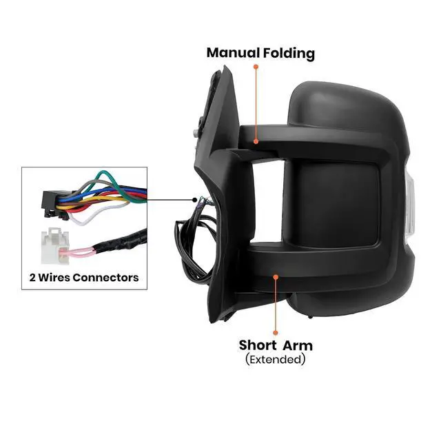 Alt view image 4 of 7 - Left Driver Side Mirror Compatible with 2014-2024 Ram Promaster 1500/2500/3500,Mirrors with Heated,Power Glass,Turn Signals Light,Temperature Sensor,Replaces# 5VE99JXWAD(Short Arm)8+2Pins