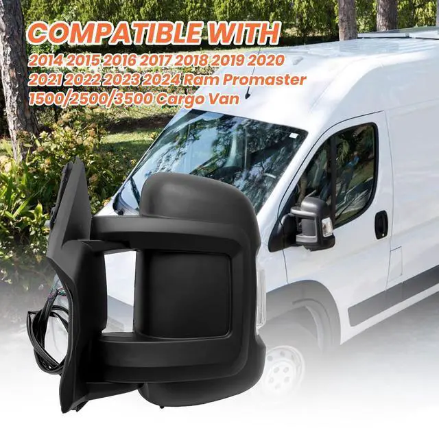 Alt view image 6 of 7 - Left Driver Side Mirror Compatible with 2014-2024 Ram Promaster 1500/2500/3500,Mirrors with Heated,Power Glass,Turn Signals Light,Temperature Sensor,Replaces# 5VE99JXWAD(Short Arm)8+2Pins