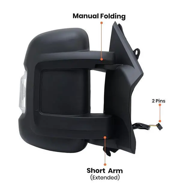 Alt view image 4 of 7 - Passenger Side Mirror for with 2014-2024 Ram Promaster 1500/2500/3500,Mirrors with Turn Signals Light,Temperature Sensor,Without Power Glass,Replaces# CH1321417 5VE98JXWAB(Short Arm)2Pins