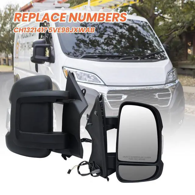 Alt view image 6 of 7 - Passenger Side Mirror for with 2014-2024 Ram Promaster 1500/2500/3500,Mirrors with Turn Signals Light,Temperature Sensor,Without Power Glass,Replaces# CH1321417 5VE98JXWAB(Short Arm)2Pins