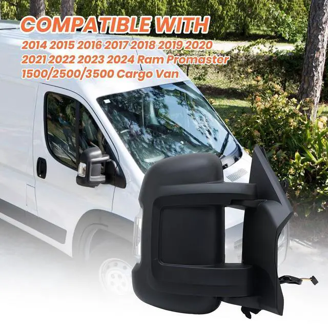 Alt view image 7 of 7 - Passenger Side Mirror for with 2014-2024 Ram Promaster 1500/2500/3500,Mirrors with Turn Signals Light,Temperature Sensor,Without Power Glass,Replaces# CH1321417 5VE98JXWAB(Short Arm)2Pins