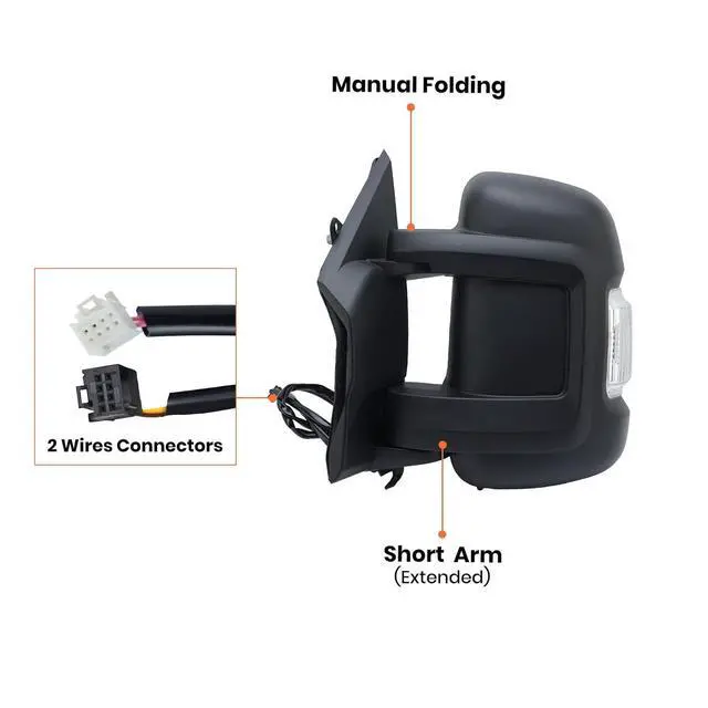 Alt view image 4 of 7 - Left Driver Side Mirror for with 2014-2024 Ram Promaster 1500/2500/3500,Mirrors with Turn Signals Light,Temperature Sensor,Without Power Glass,Replaces# CH1320417 5VE99JXWAB(Short Arm)2+2Pins