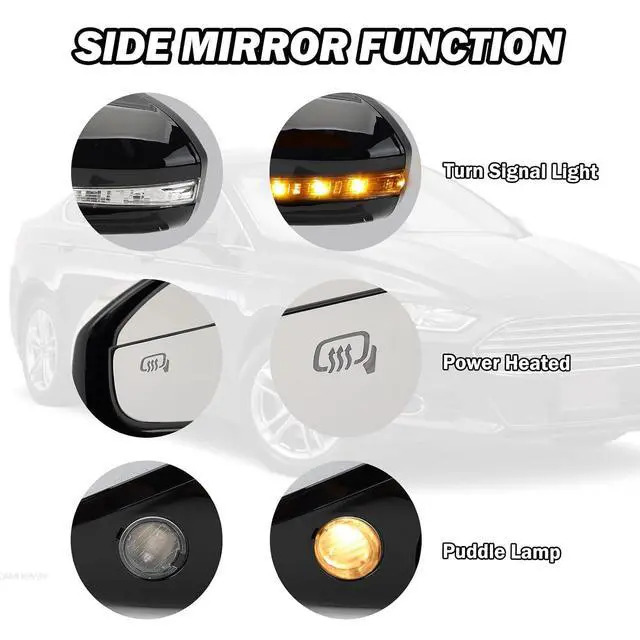Alt view image 2 of 7 - Left Driver Side Mirror for 2013 2014 2015 2016 Ford Fusion Sedan S SE SE Hybrid,Power Mirror with Heated,In-housing Signal Light,Puddle Lights,Manual Folding,Ford Fusion Mirror Black