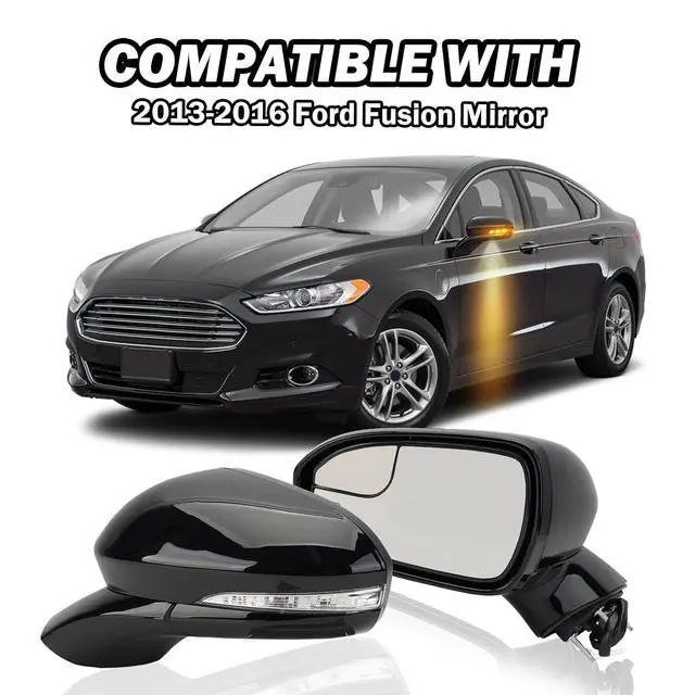 Alt view image 6 of 7 - Left Driver Side Mirror for 2013 2014 2015 2016 Ford Fusion Sedan S SE SE Hybrid,Power Mirror with Heated,In-housing Signal Light,Puddle Lights,Manual Folding,Ford Fusion Mirror Black