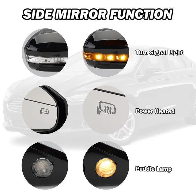 Alt view image 2 of 7 - Right Passenger Side Mirror for 2013 2014 2015 2016 Ford Fusion Sedan S SE SE Hybrid,Power Mirror with Heated,In-housing Signal Light,Puddle Lights,Manual Folding,Ford Fusion Mirror Black