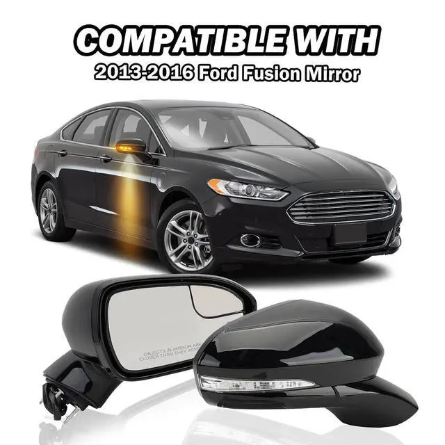 Alt view image 6 of 7 - Right Passenger Side Mirror for 2013 2014 2015 2016 Ford Fusion Sedan S SE SE Hybrid,Power Mirror with Heated,In-housing Signal Light,Puddle Lights,Manual Folding,Ford Fusion Mirror Black