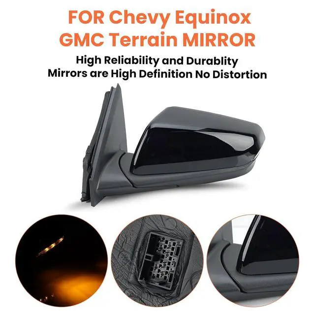Alt view image 6 of 7 - Driver Side Mirror Compatible With 2018-2024 Chevy Equinox GMC Terrain 8Pin | Mirrors With Power Glass Heated Turn Signal Blind Spot Replaces#84225386 (Black)