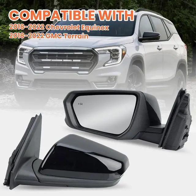 Alt view image 7 of 7 - Driver Side Mirror Compatible With 2018-2024 Chevy Equinox GMC Terrain 8Pin | Mirrors With Power Glass Heated Turn Signal Blind Spot Replaces#84225386 (Black)