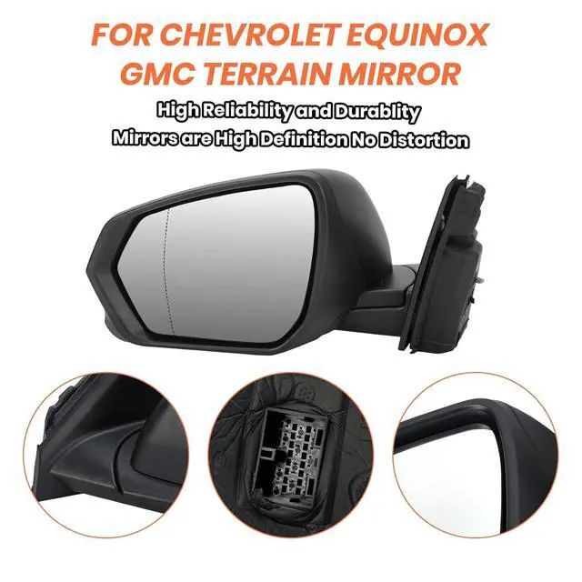 Alt view image 3 of 7 - Left Driver Side Mirror Compatible With 2018 2019 2020 2021 2022 2023 2024 Chevy Equinox Mirros with Heated Power Glass Manual Folding Matte Black Replace#84225382(5Pins)